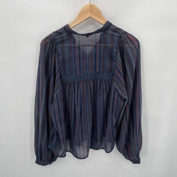 Lucky Brand Navy Print Long Sleeve Lightweight Peasant Blouse // S - Picture 6 of 6